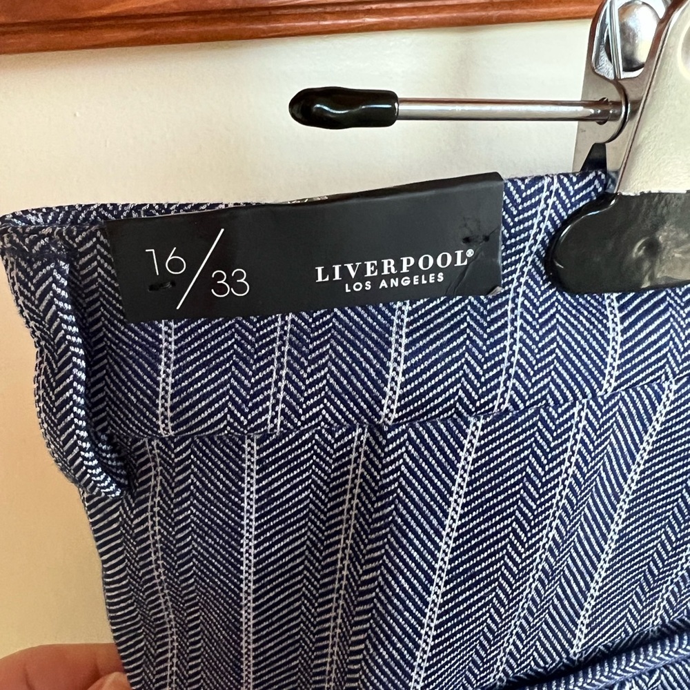 Liverpool Navy Pinstripe Ankle Pants